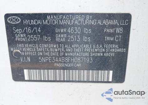 2015 Hyundai Sonata Sport 2.0T z USA, uszkodzony, nr VIN 5NPE34AB8FH087193